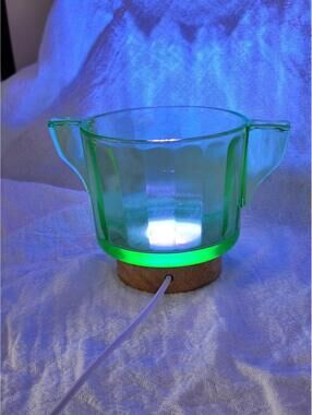 Vintage Uranium Vaseline Depression Glass Sugar Bowl UV Reactive Green I2